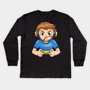 GAMING: Angry Bearded Gamer Kids Long Sleeve T-Shirt